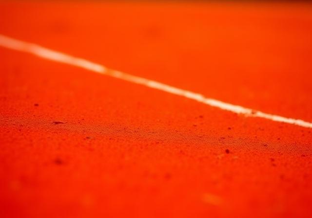 Nærbillede af en perfekt vedligeholdt rød grusbane.